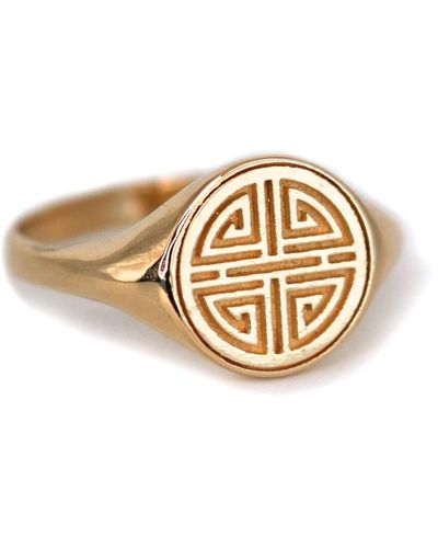 VicStoneNYC Fine Jewelry Long Healthy Life Pattern Signet Ring By Handmade - Metallic