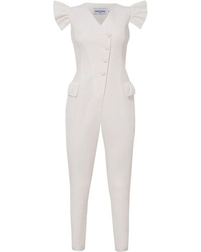 Femponiq Ruffled Sleeve Tailored Jumpsuit - White