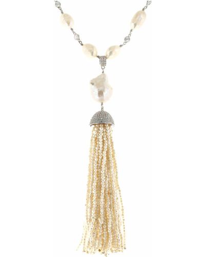 Cosanuova Pearl & Pearl Tassel Necklace - White