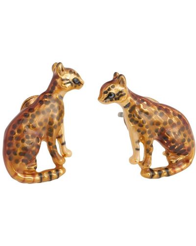 Fable England Fable Enamel Bengal Cat Stud Earrings - Metallic