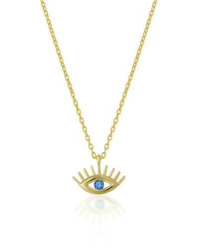 Spero London Aqua Blue Eye Evil Eye Sterling Silver Necklace - Metallic
