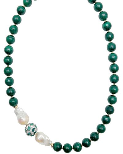 Farra Gorgeous Malachite With Baroque Pearls Statement Necklace - Green