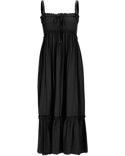 NARU KANG Smock Sleeveless Shirring Long Dress Black