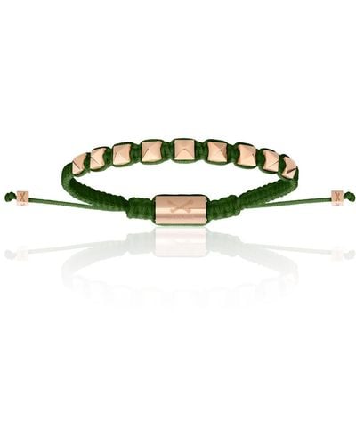 Double Bone Bracelets Pink Gold Studs With Military Polyester Bracelet - Green