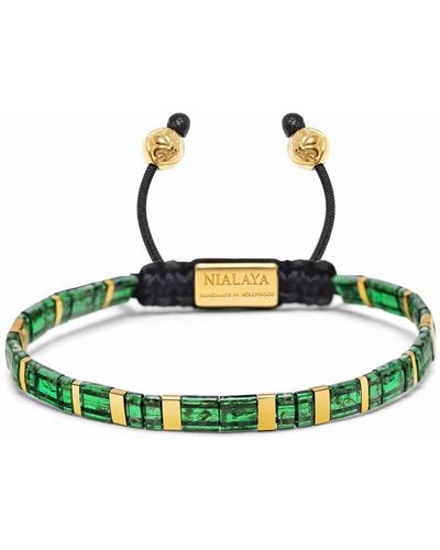 Nialaya Bracelet With Marbled Green And Gold Miyuki Tila Beads