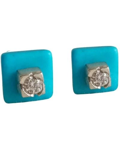 Lily Flo Jewellery Turquoise Square With Diamond Center Stud Earrings - Blue