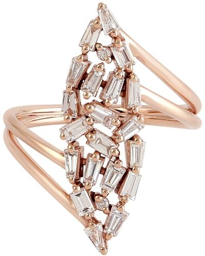 Artisan 18k Rose Gold With Baguette Cut Natural Diamond Marquise Design Cocktail Ring - Metallic