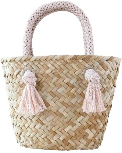 LIKHÂ Dusty Rose Small Classic Tote Bag With Braided Handles - White