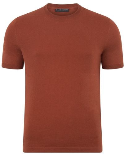 Paul James Knitwear S Ultra-fine Cotton Hugo Knitted T-shirt - Red