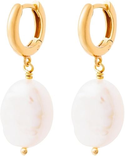 Cartilage Cartel Baroque Pearl Drop huggie Hoop Earrings - White