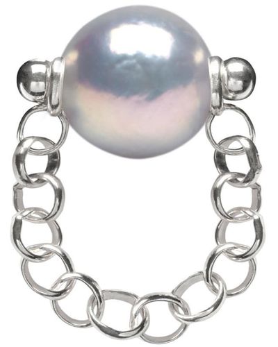 Ora Pearls Auria Gray Pearl Chain Ring - Metallic