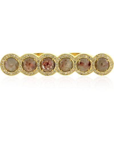 Artisan 18k Yellow Gold Ice Diamond Two Finger Ring Handmade Jewellery - Natural