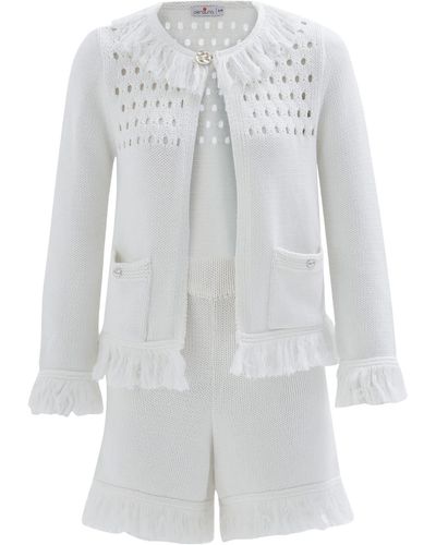 Peraluna Miyoki Knitted Crop Cardigan & Shorts In Off - Grey