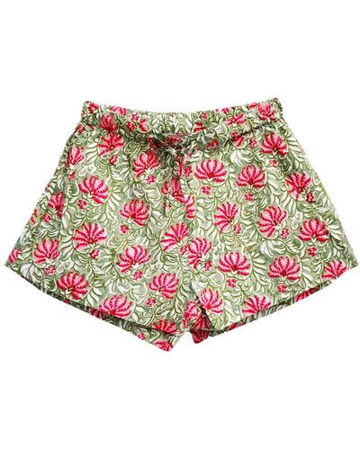 Lime Tree Design Jaipur Floral And Pink Shorts - Red