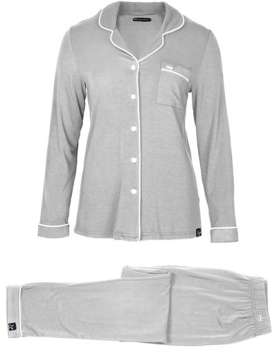 Pretty You London Bamboo Long Sleeved Trouser Pajama In Marl - Gray