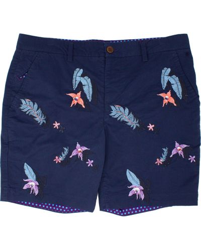 lords of harlech Edward Flower Embroidery Short - Blue