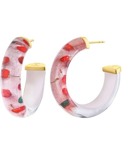 Gold & Honey Cherry On Top Lucite Hoops - Pink