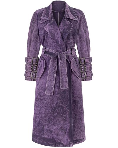 Khéla the Label Voidwalker Trench Coat In Purple Acid Wash