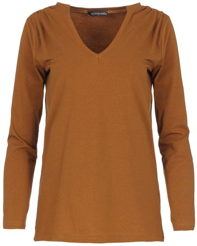 Conquista Chocolate Jersey V Neck Top - Brown