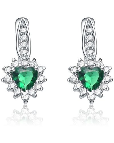 Genevive Jewelry Sterling Silver Gree Cubic Zirconia Heart Drop Earrings - Green