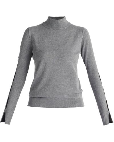 Paisie Knitted Cut Out Sleeve Top In - Gray