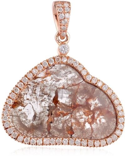 Artisan Natural Diamond Pendant 18k Rose Gold Handmade Jewelry - Pink