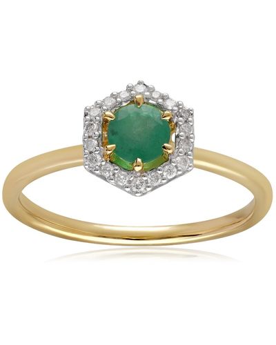 Gemondo Emerald & Diamond Halo Ring In Yellow Gold - Green