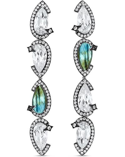 SALLY SKOUFIS Nourish Drop Earrings With Natural Black Diamond & Made White Diamonds In Platinum - Metallic