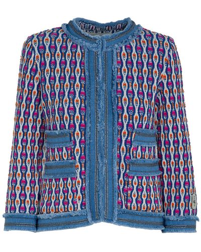 The Extreme Collection Short Tweed Multicolor Jacket With Ornamental Pockets And Denim Details Tessa - Blue