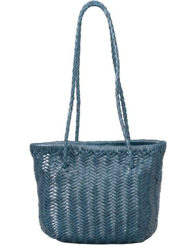 Rimini Woven Leather Mini Beach Bag - Blue