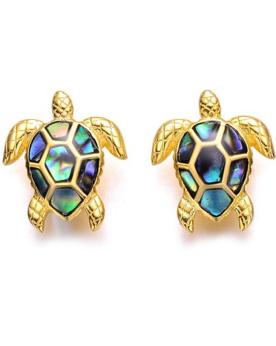 Genevive Jewelry Sterling Silver Yellow Plated With Shimmering Abalone Shell Inlay Sea Turtle Stud Earrings - Metallic