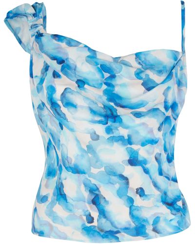 Lavaand The Mila Asymmetric Cami Top In Watercolour Cloud - Blue