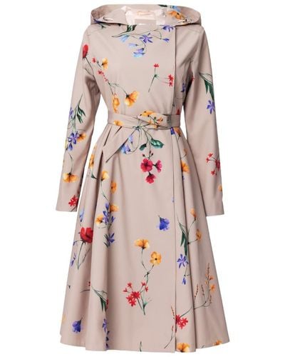 RainSisters Beige Waterproof Trench Coat With Colourful Flower Print: Spring Bloom - Pink