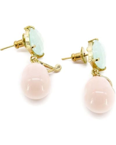 ADIBA Green Chalcedony & Pink Shell Pearl Musical Handmade Drop Earring - Yellow