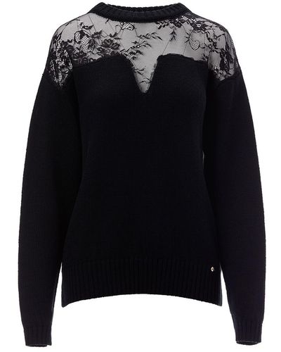 Nissa Lace Detail Wool Sweater - Black