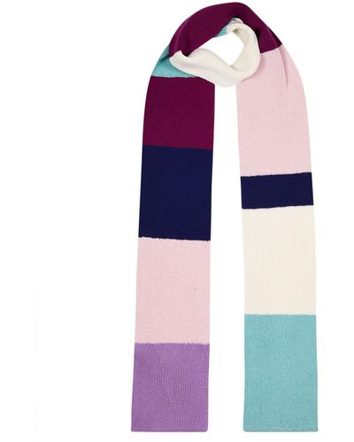 INGMARSON Ribbed Colour Block Wool & Cashmere Scarf Long - Purple