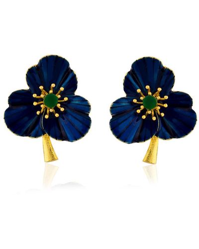 Milou Jewelry Navy Three-leafed Clover Earrings - Blue