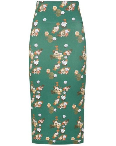 Sophie Cameron Davies Floral Midi Jersey Skirt - Green