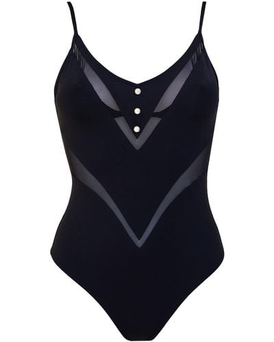 Aulala Paris The Pearl V-illusion One Piece Swimsuit With Mesh Detail - Blue