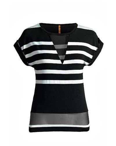 Conquista Striped Top With Sheer Detail - Black