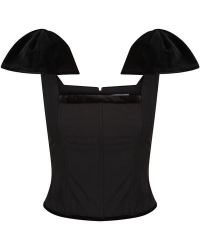 Storm Label Crescent Corseted Top With Velvet Bow - Black