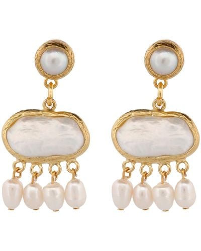 Ebru Jewelry Cleopatra Pearl & Gold Tassel Earrings - Metallic