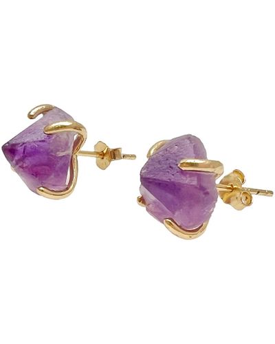 Farra Amethyst Stone Stud Earrings - Purple