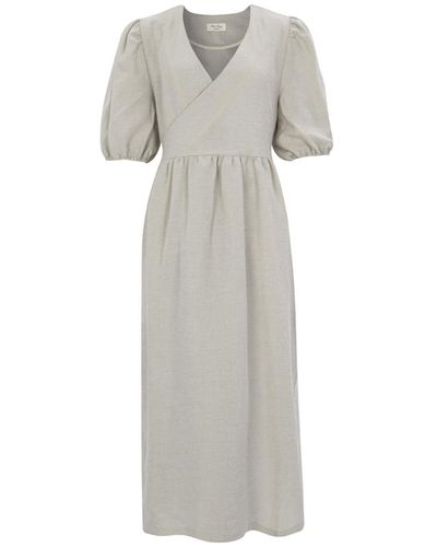 NARU KANG Modal Puff-sleeve Wrap Dress Ivory - Gray
