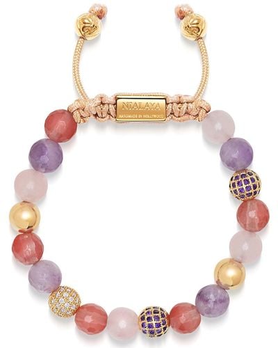 Nialaya Beaded Bracelet With Rose Quartz, Amethyst, Cherry Quartz And Gold - Pink