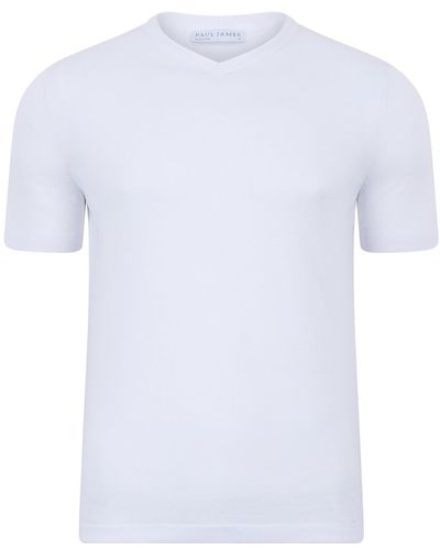 Paul James Knitwear S Ultra Fine Cotton Hudson High V Neck Knitted T-shirt - White