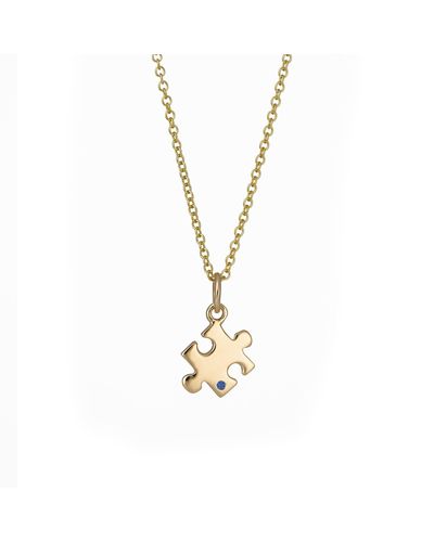 Lily Charmed Solid Jigsaw Necklace With Sapphire - Metallic