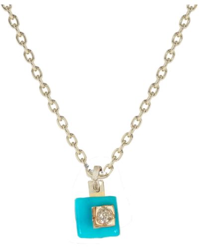 Lily Flo Jewellery Turquoise Square With Diamond Centre Necklace - Blue