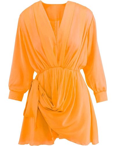 BLUZAT Orange Dress With Adjustable Draping