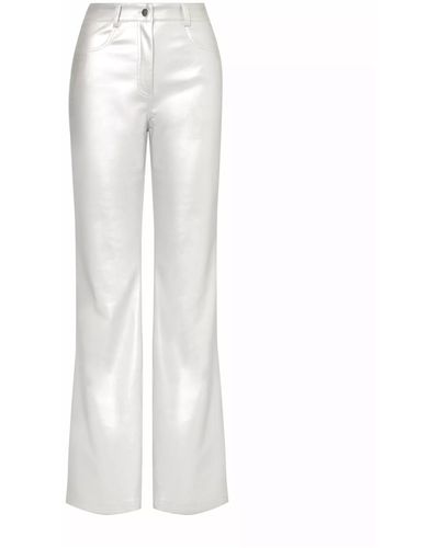 Amy Lynn Lupe Wide Leg Metallic Matte Leather Trousers - White